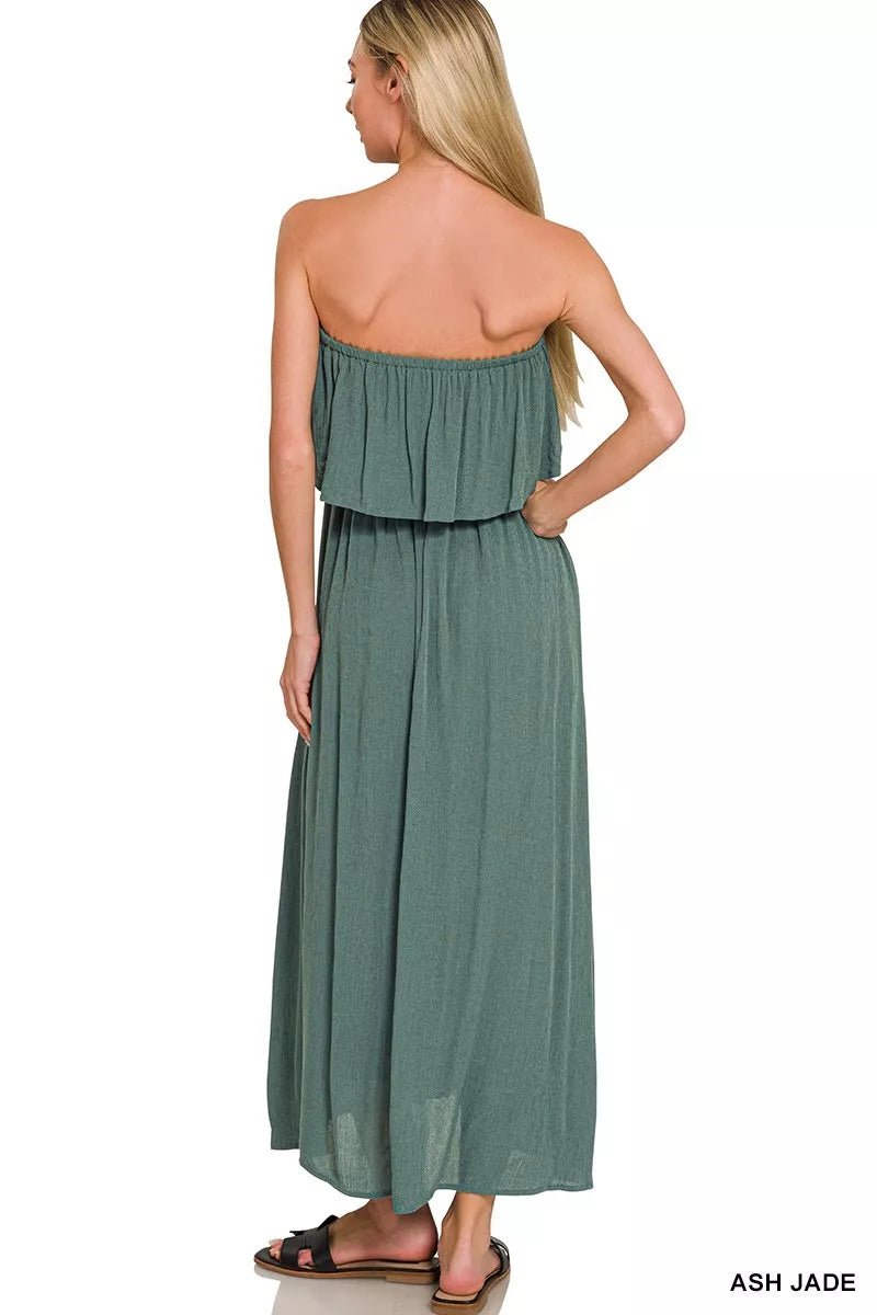 Zenana Woven Crinkle Strapless Maxi Dress - Salty Season LLC