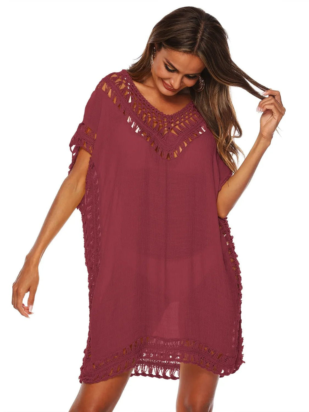 Bohemian Crochet Trim Beach Cover Up Dress - Salty Season LLC