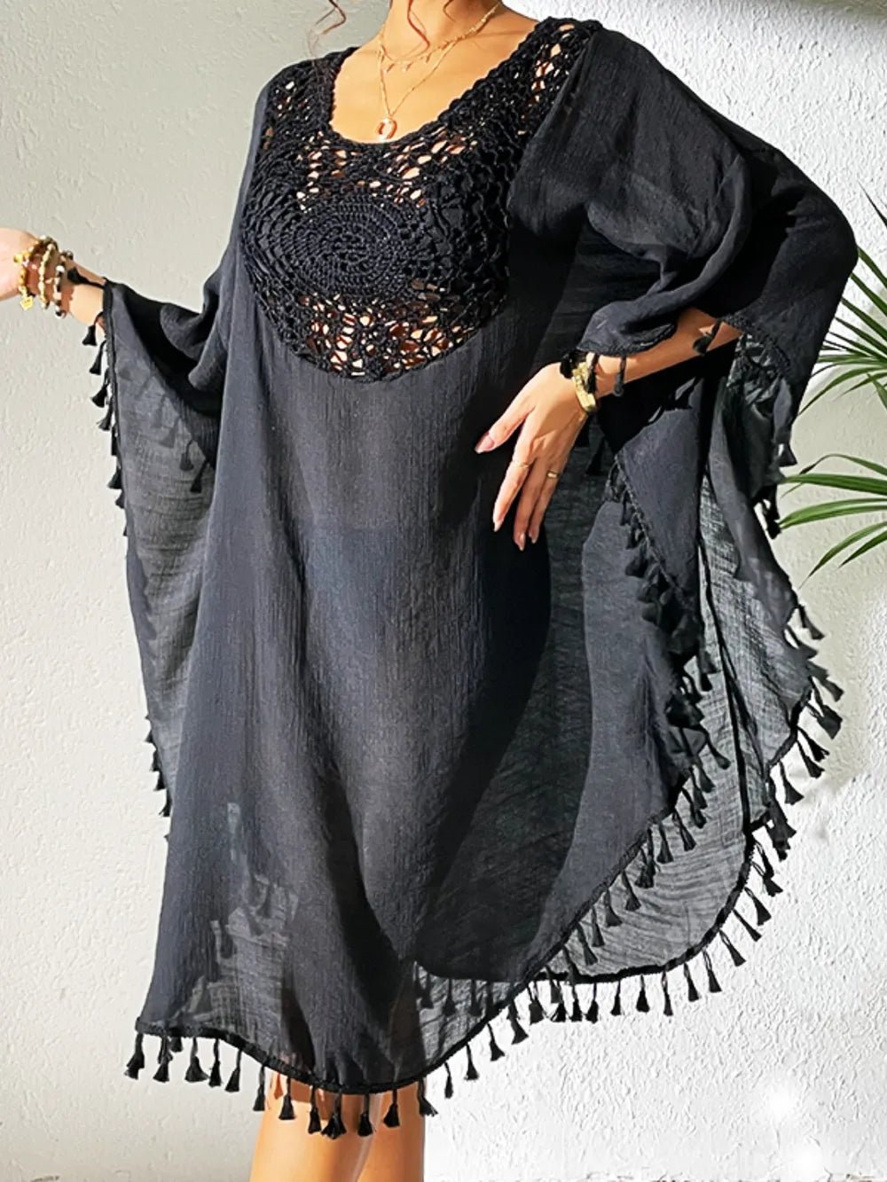 Tassel Cutout Scoop Neck Cover-Up Dress - Salty Season LLC