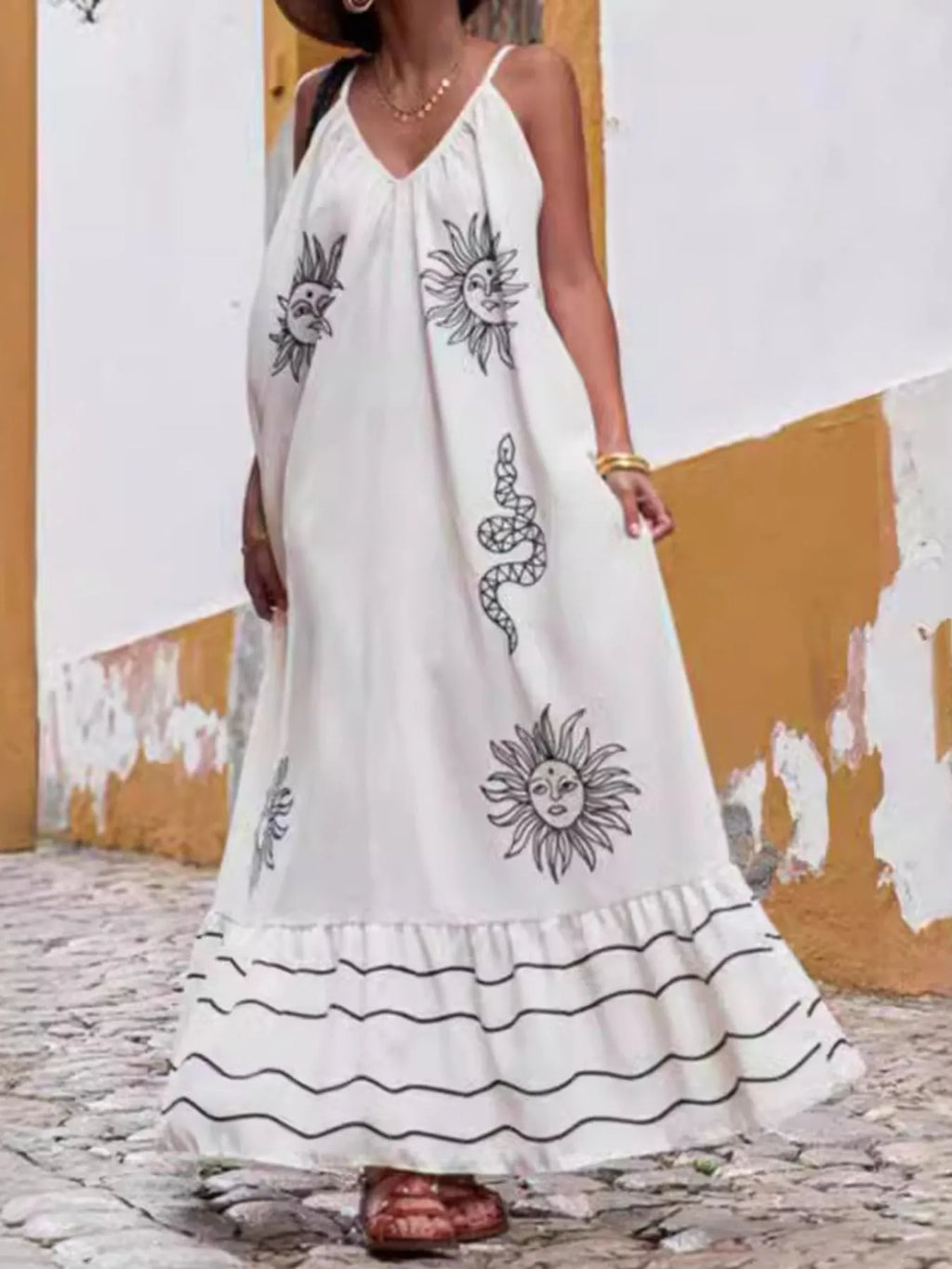 Printed V-neck Summer Maxi Dress - Salty Season LLC