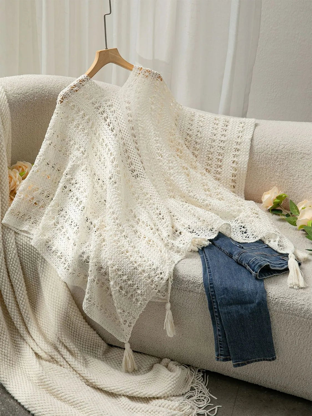 Openwork Tassel Open Front Knit Cover Up - Salty Season LLC