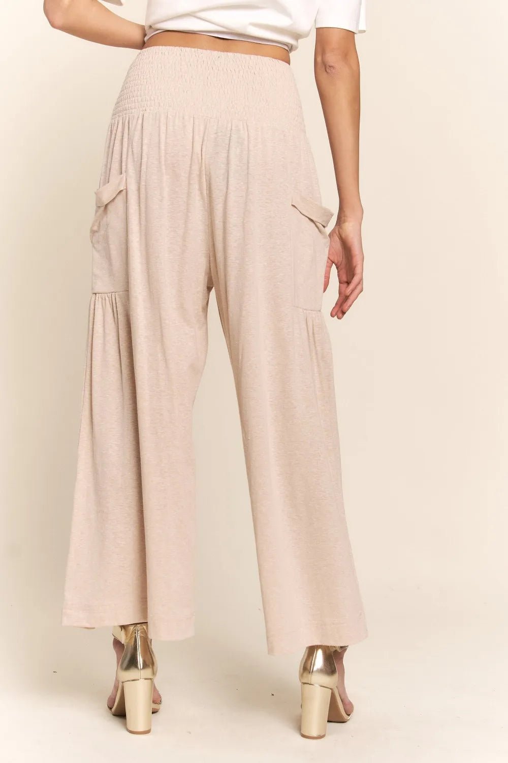 J.NNA Smocked Waist Boho Wide Leg Pants with Pockets - Salty Season LLC