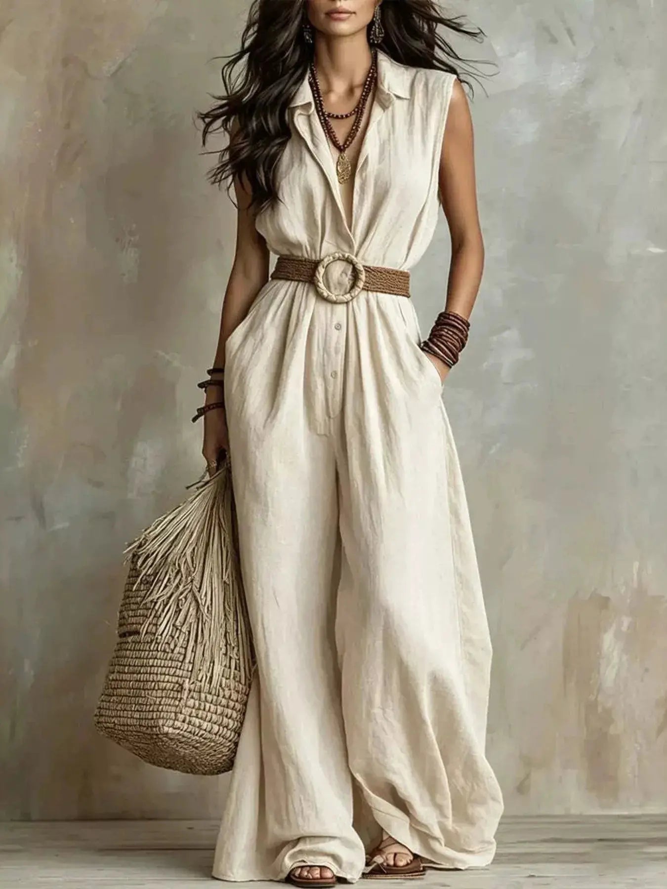 Full Size Sleeveless Wide Leg Jumpsuit Plus Size Trendsi