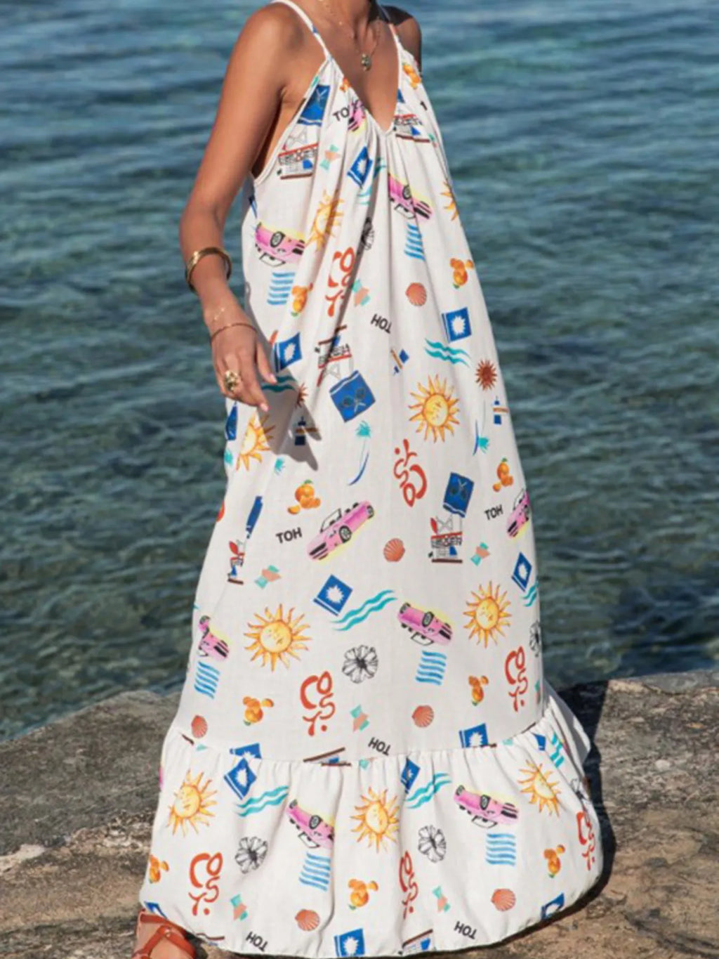 Printed V-neck Summer Maxi Dress - Salty Season LLC