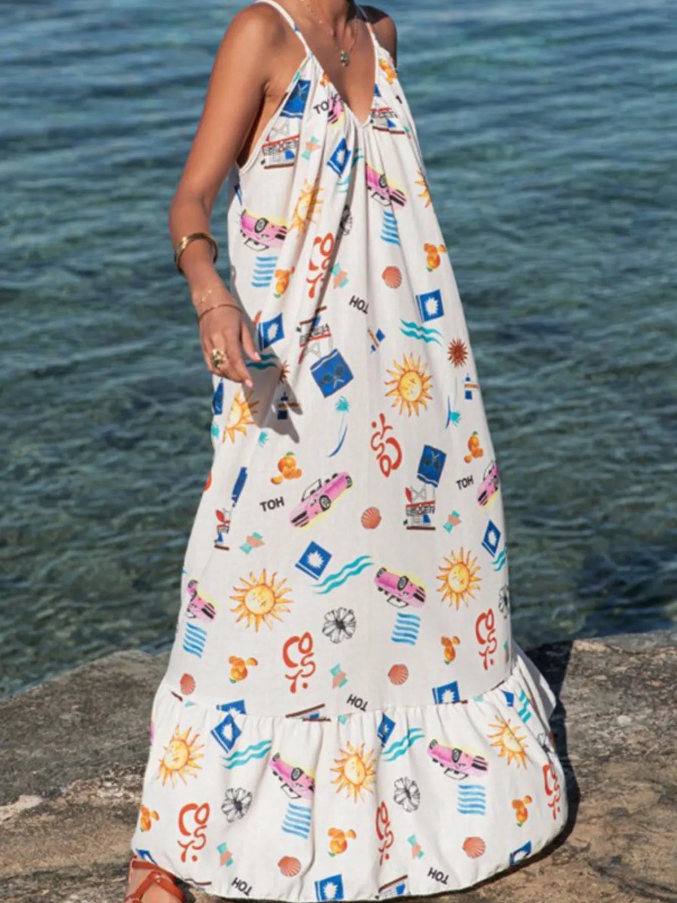 Printed V-neck Summer Maxi Dress - Salty Season LLC