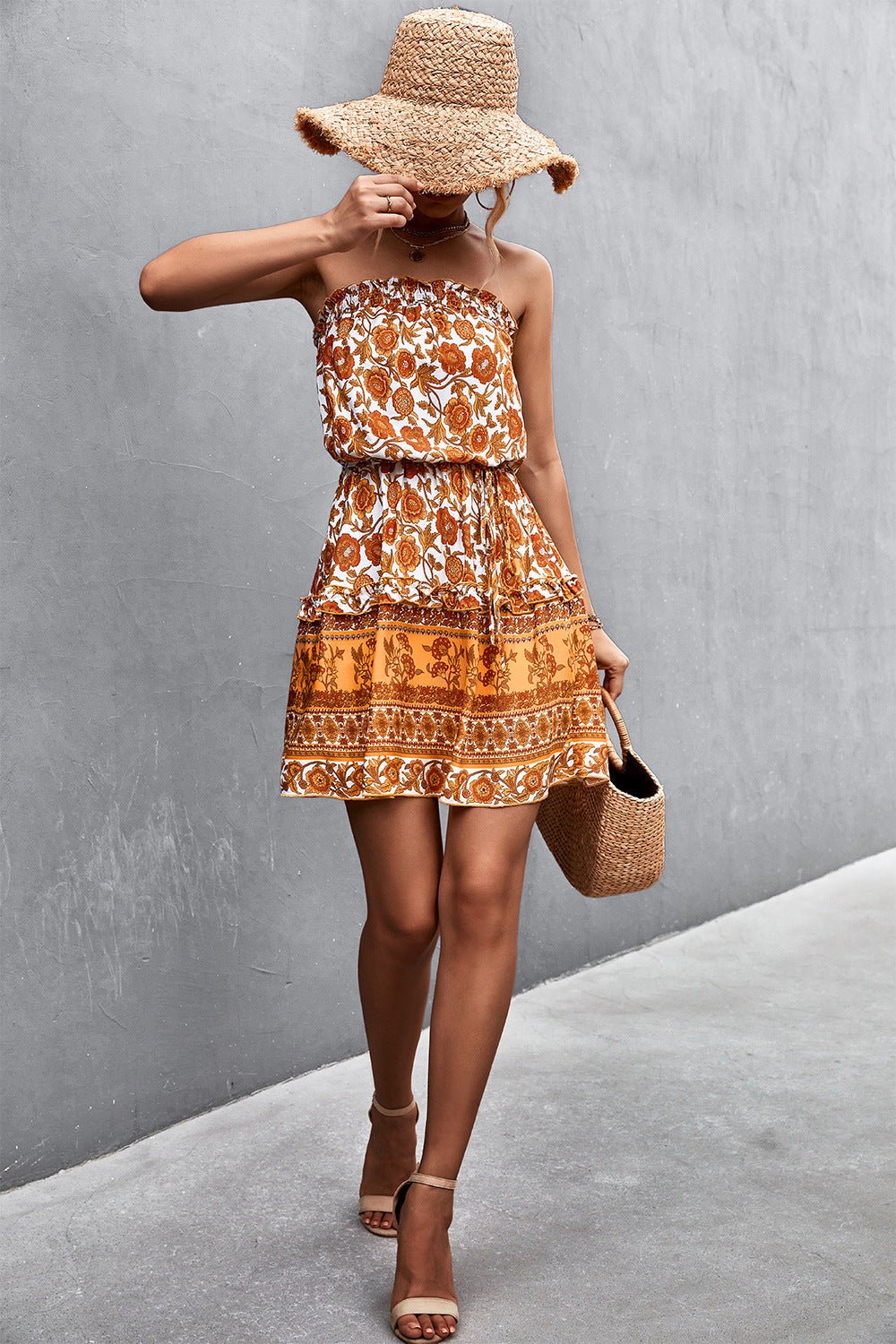 Bohemian Frill Trim Strapless Dress - Salty Season LLC