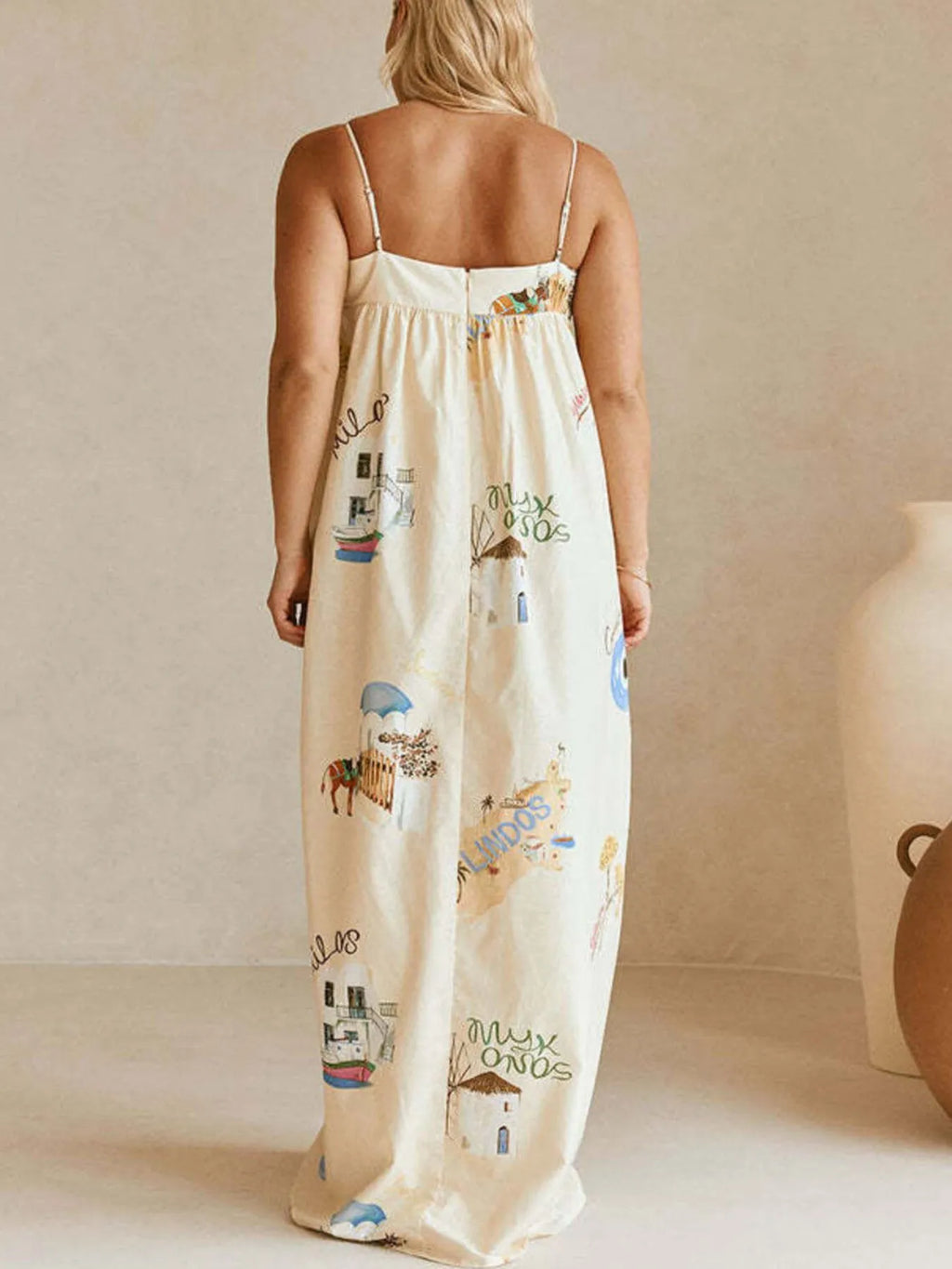 Bohemian Print Cami Maxi Dress with Pockets - Salty Season LLC