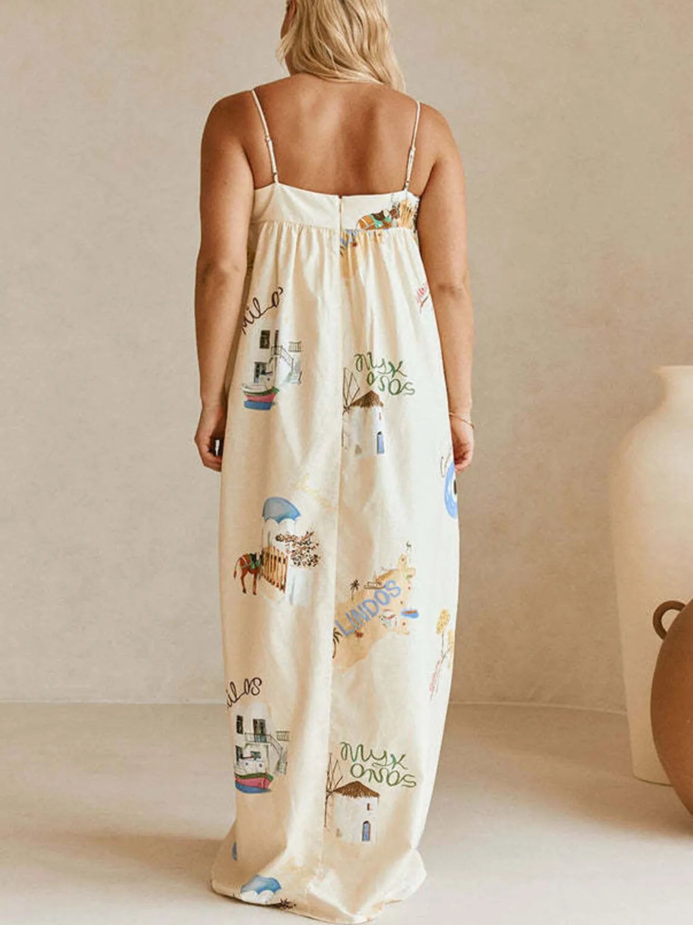 Bohemian Print Cami Maxi Dress with Pockets - Salty Season LLC