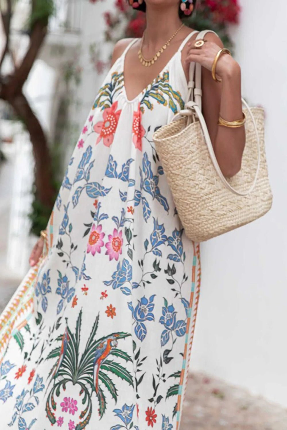 Printed V-neck Summer Maxi Dress - Salty Season LLC