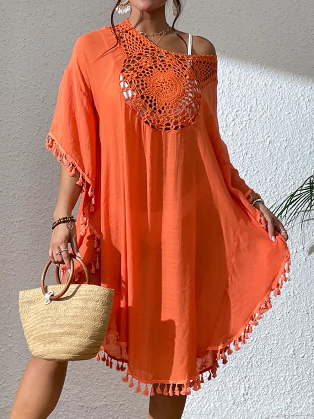 Tassel Cutout Scoop Neck Cover-Up Dress - Salty Season LLC