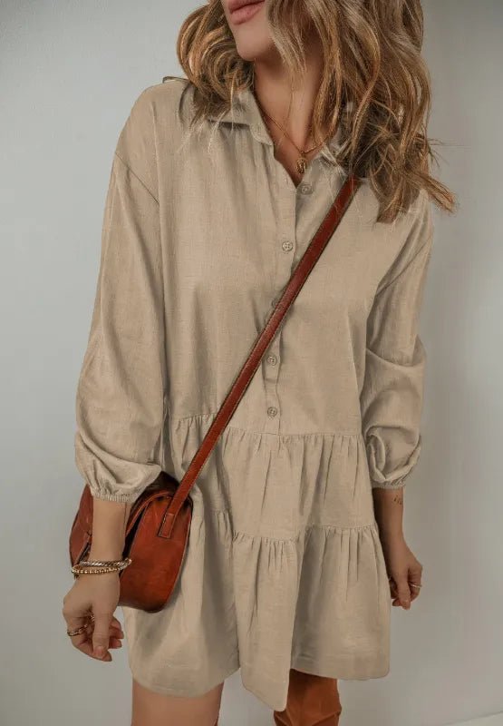 Tiered Collared Neck Balloon Sleeve Dress - Salty Season LLC