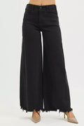 RISEN Tummy Control High Rise Palazzo Leg Frayed Hem Jeans - Salty Season LLC