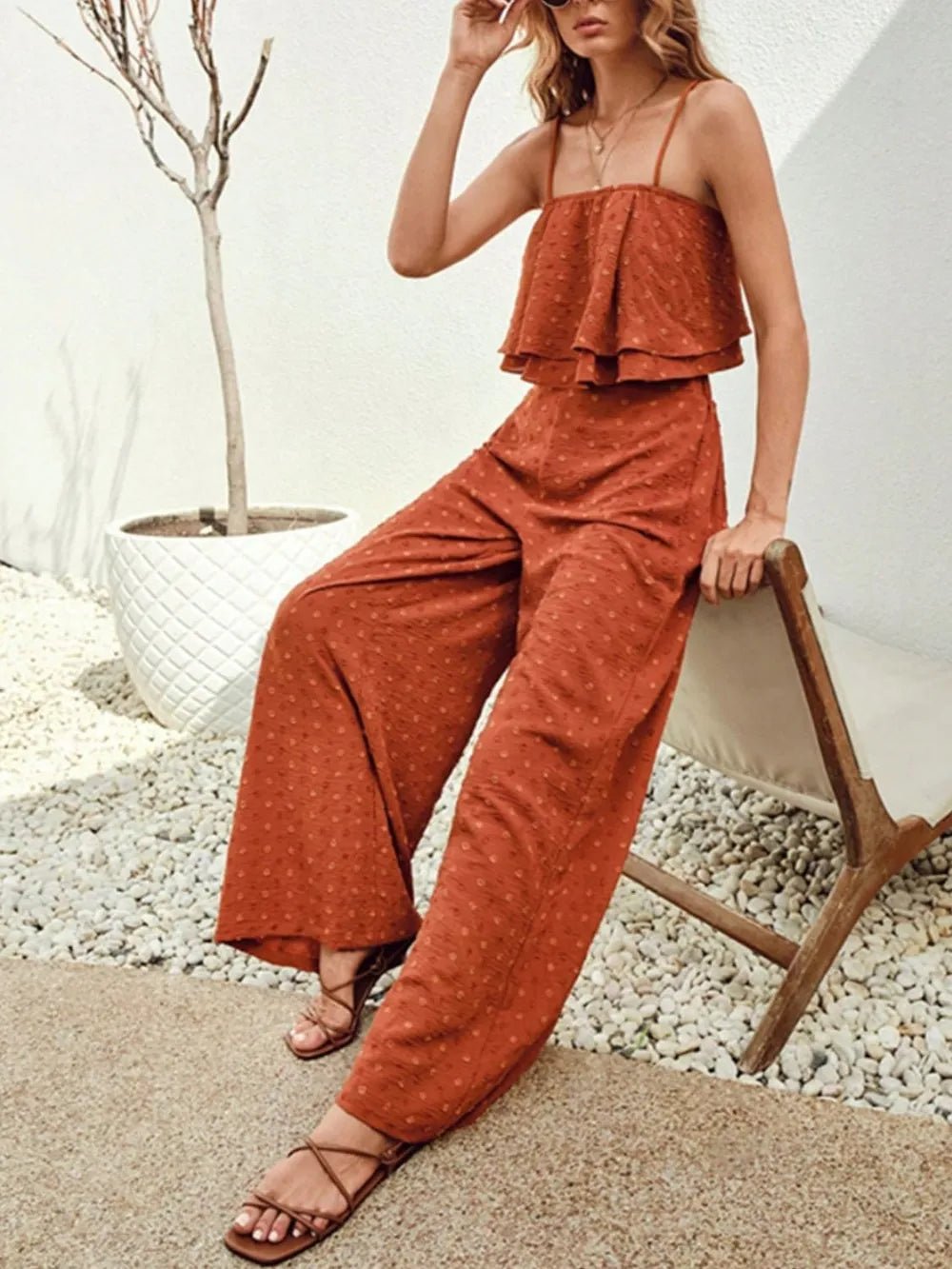 Swiss Dot Layered Cami and Pants Set - Salty Season LLC