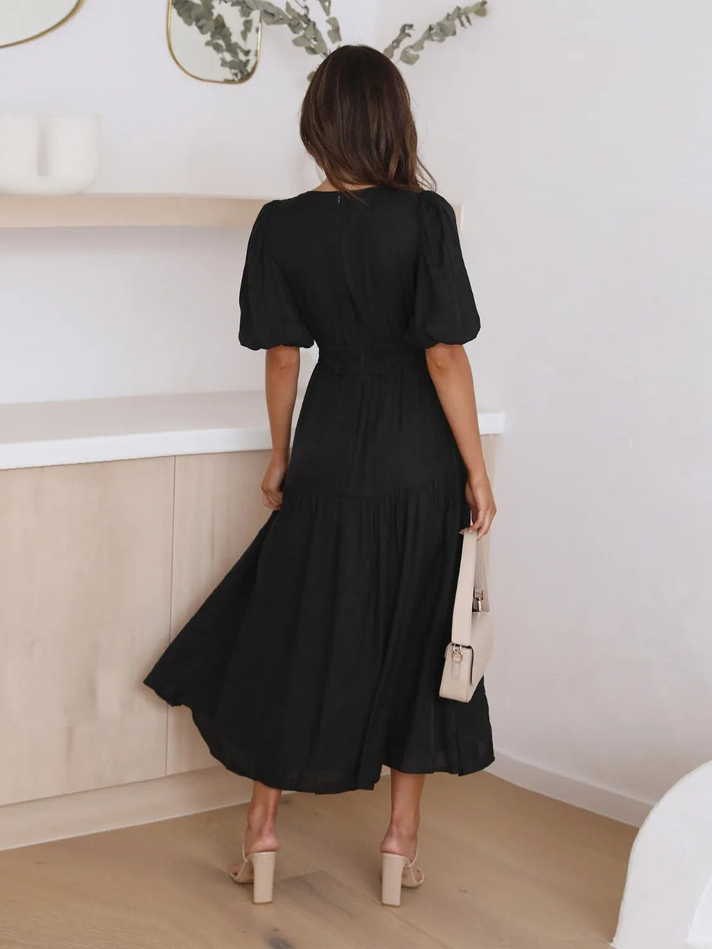 Tiered Surplice Half Sleeve Midi Dress - Salty Season LLC