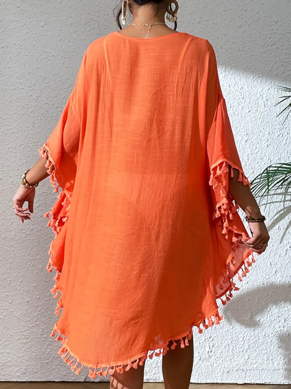 Tassel Cutout Scoop Neck Cover-Up Dress - Salty Season LLC