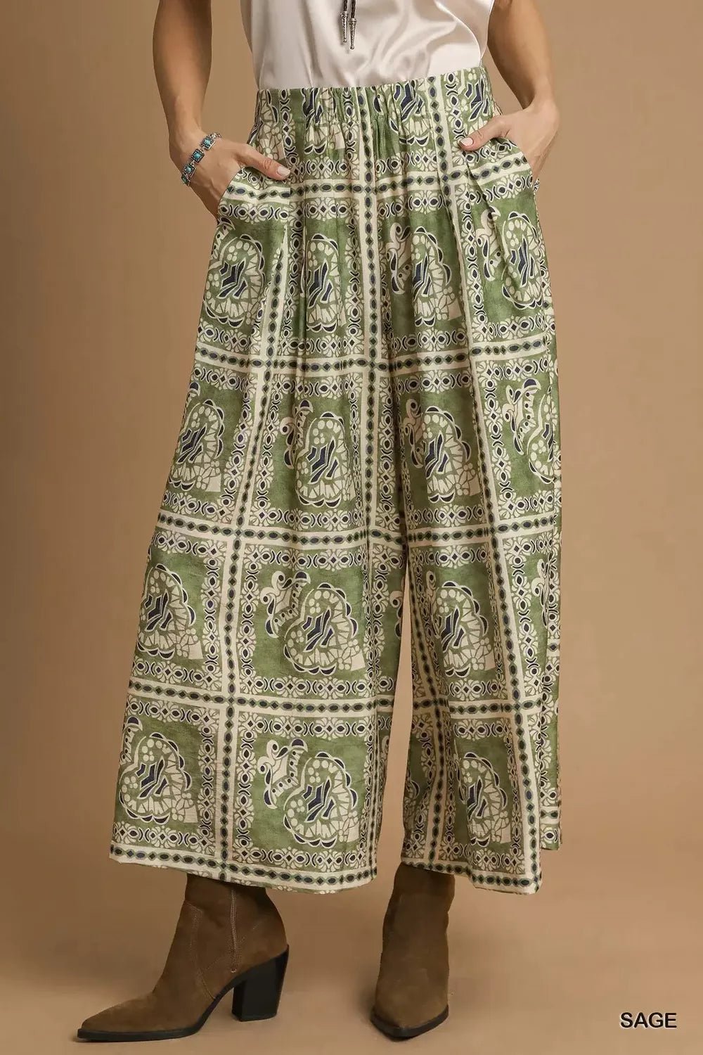 Umgee Bohemian Print Pants with Pockets - Salty Season LLC