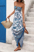 Floral Print Strapless Maxi Dress - Salty Season LLC