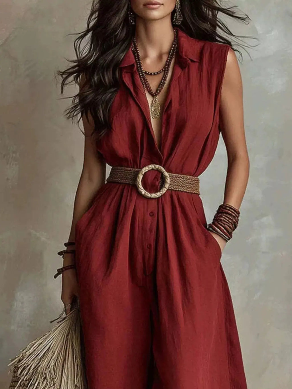 Full Size Sleeveless Wide Leg Jumpsuit Plus Size Trendsi