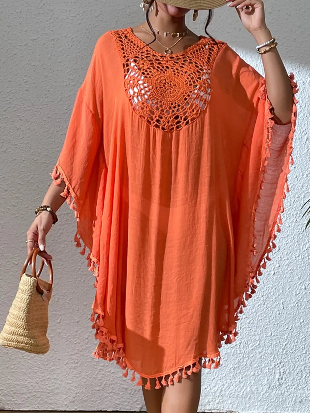 Tassel Cutout Scoop Neck Cover-Up Dress - Salty Season LLC