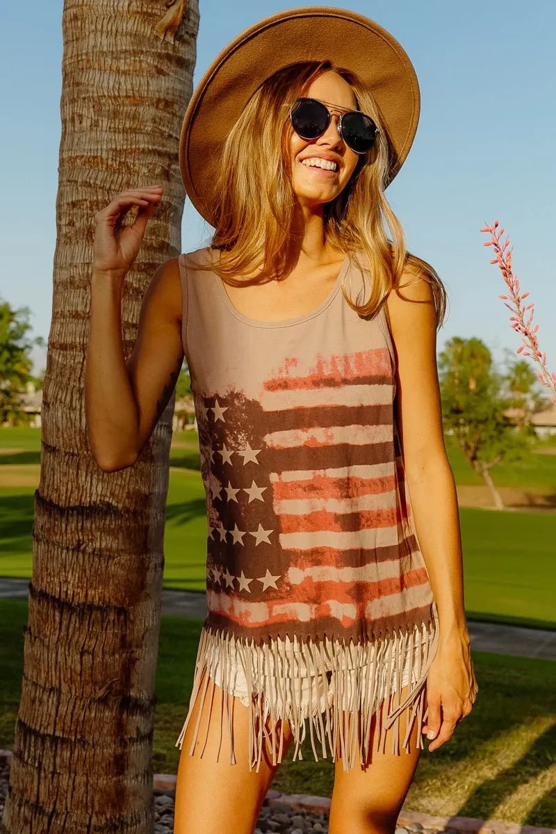 BiBi American Flag Print Knit Sleeveless Top - Salty Season LLC