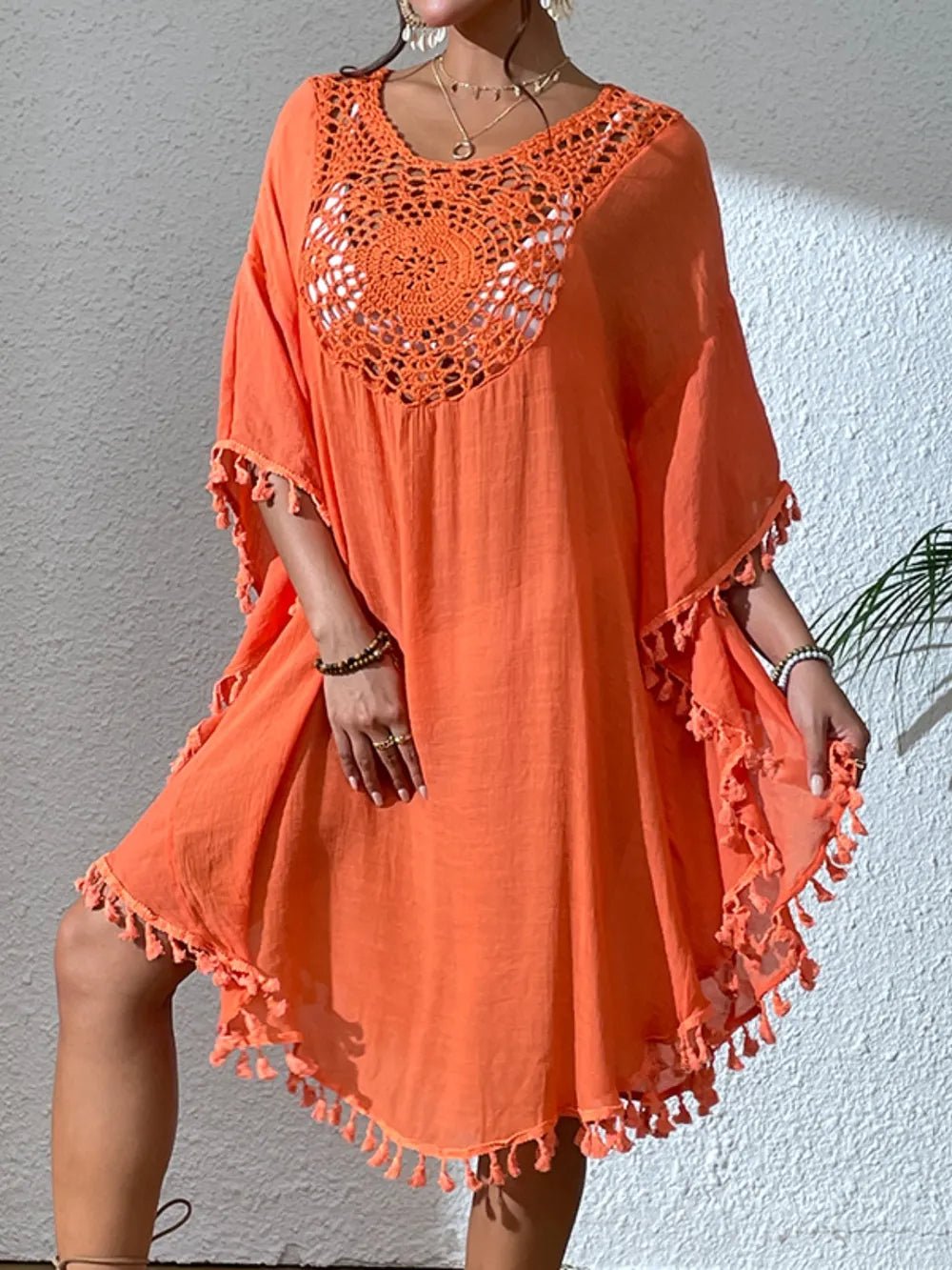 Tassel Cutout Scoop Neck Cover-Up Dress - Salty Season LLC