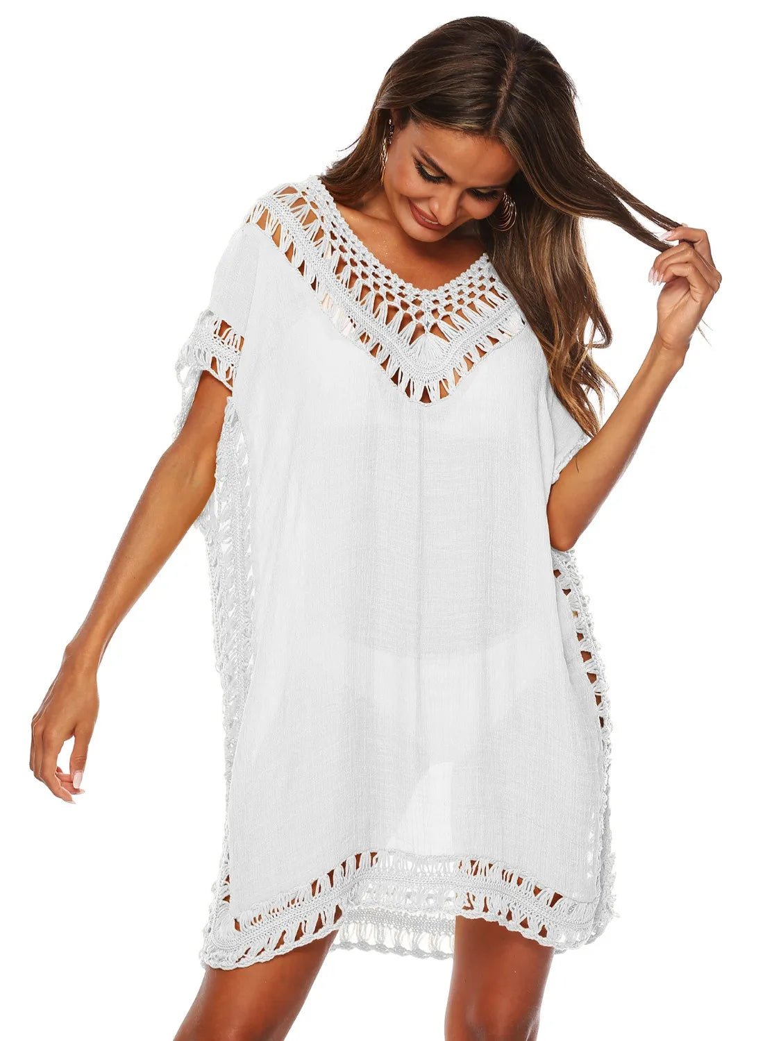 Bohemian Crochet Trim Beach Cover Up Dress - Salty Season LLC