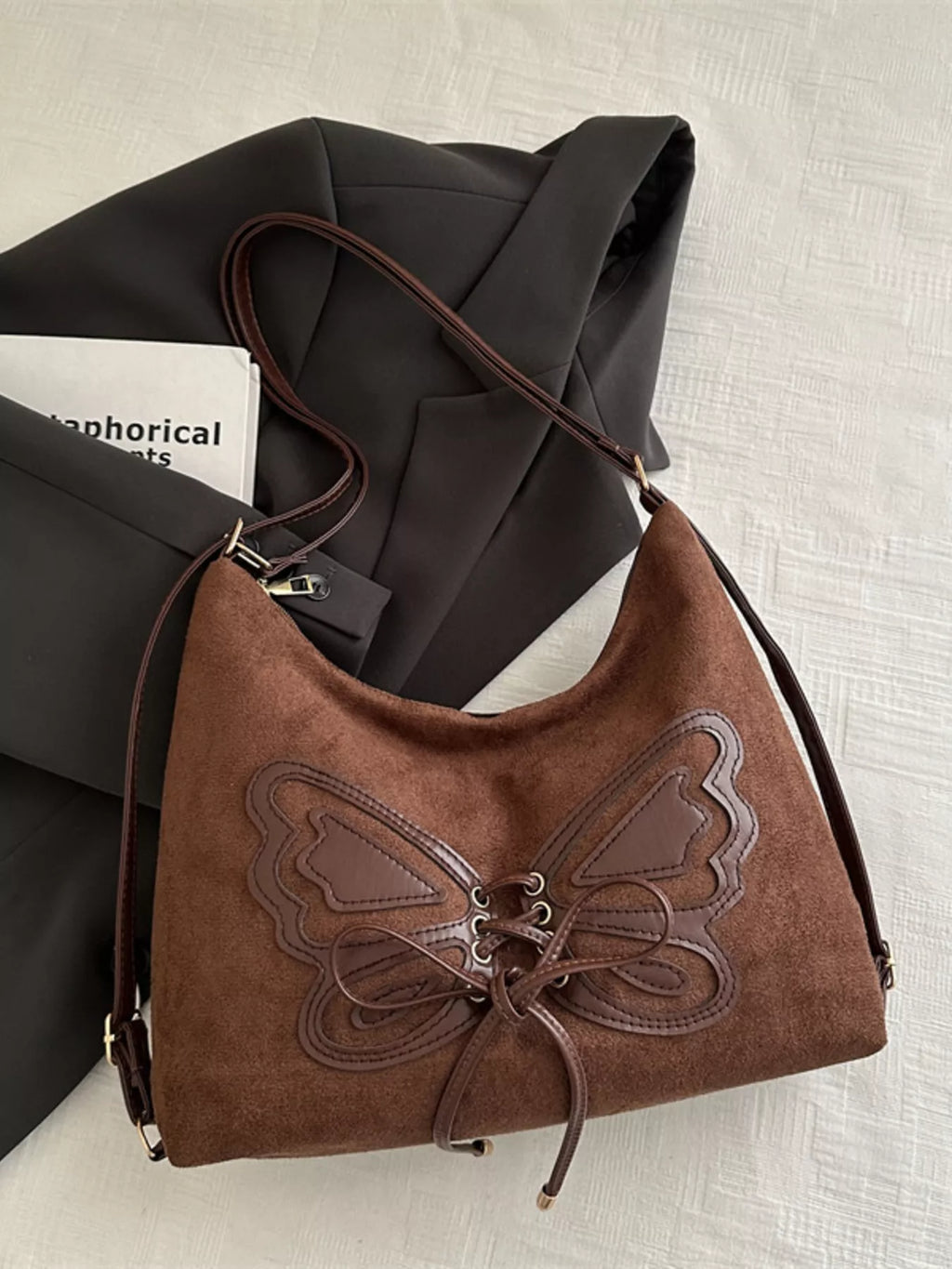 Butterfly Decor Lace-Up Shoulder Bag - Salty Season LLC