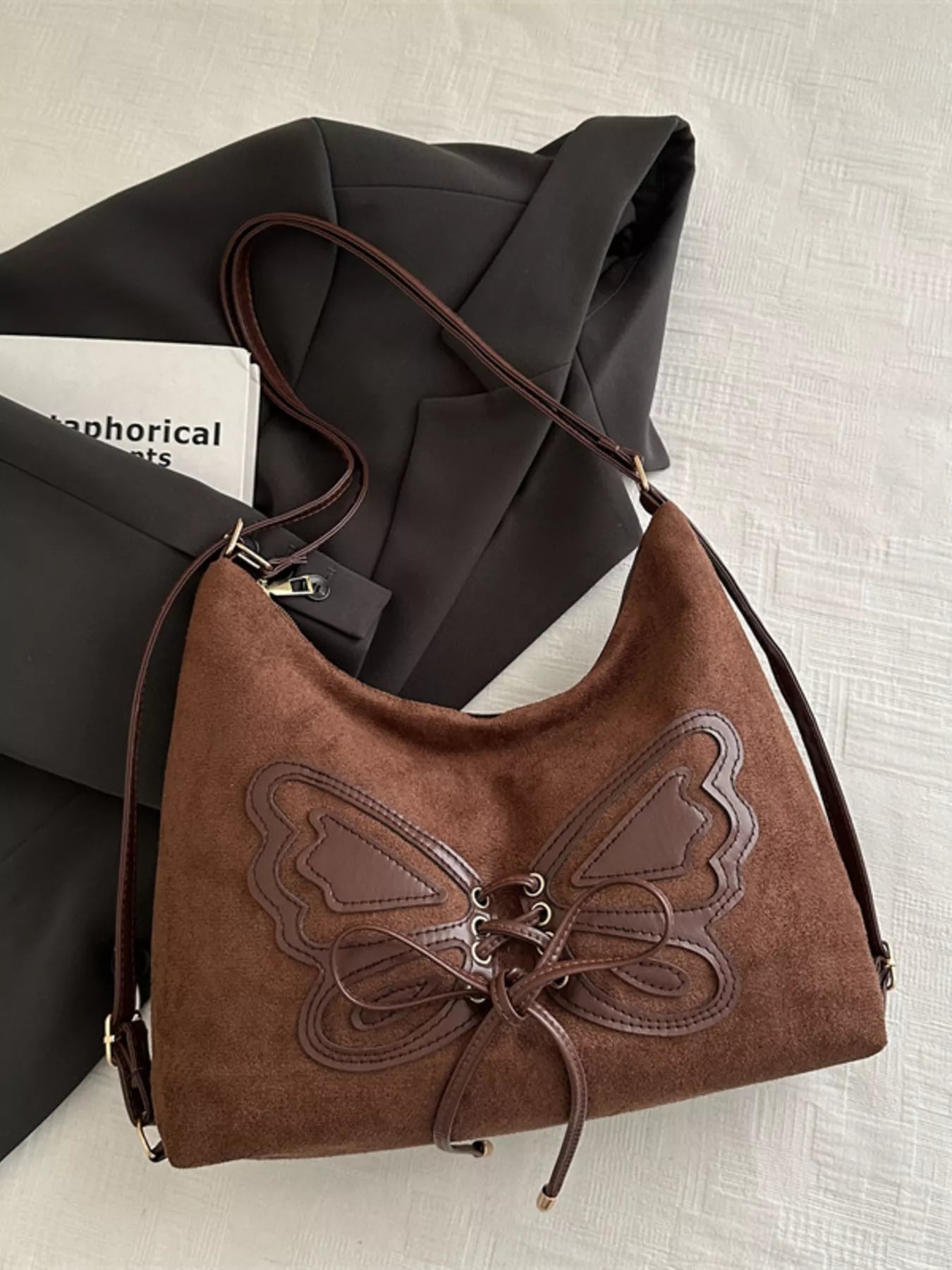 Butterfly Decor Lace-Up Shoulder Bag - Salty Season LLC