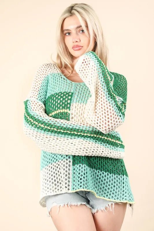 VERY J Color Block Oversized Summer Knit Cover Up - Salty Season LLC