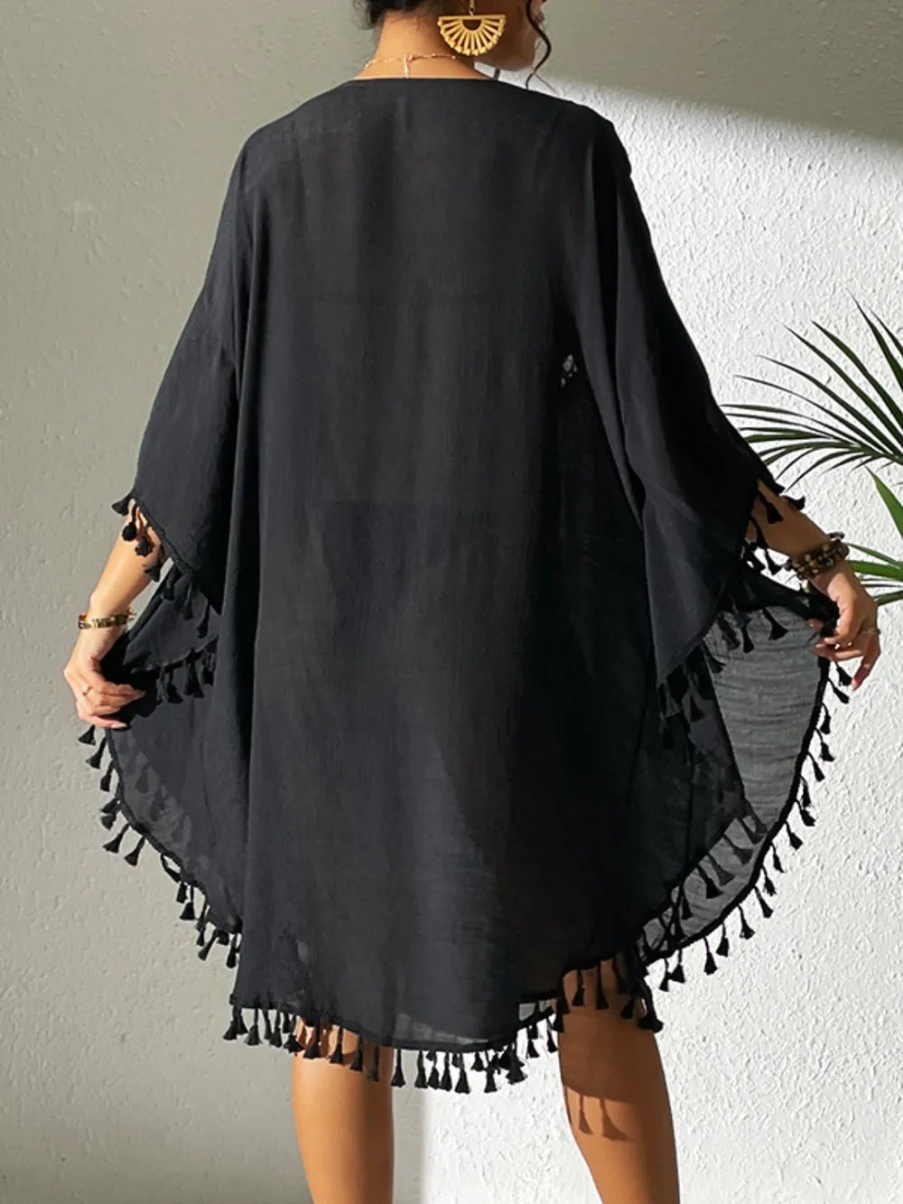 Tassel Cutout Scoop Neck Cover-Up Dress - Salty Season LLC