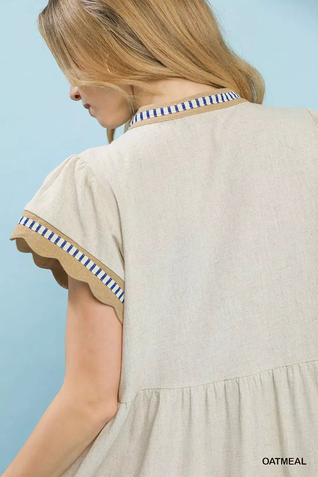 Umgee Linen Color Block Flutter Sleeve Dress - Salty Season LLC