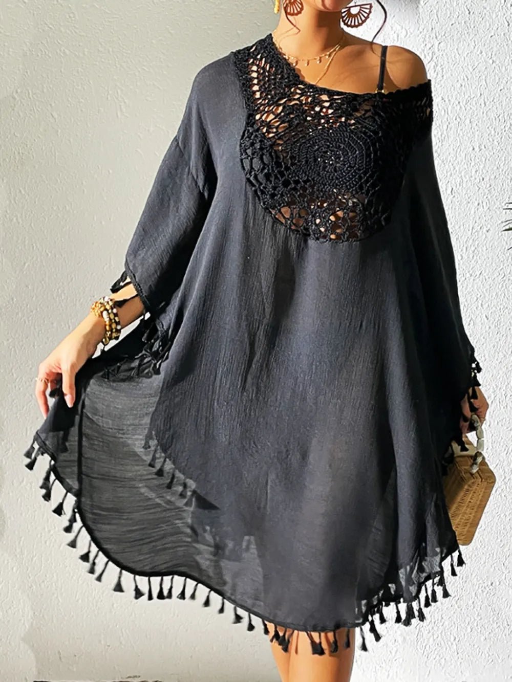 Tassel Cutout Scoop Neck Cover-Up Dress - Salty Season LLC