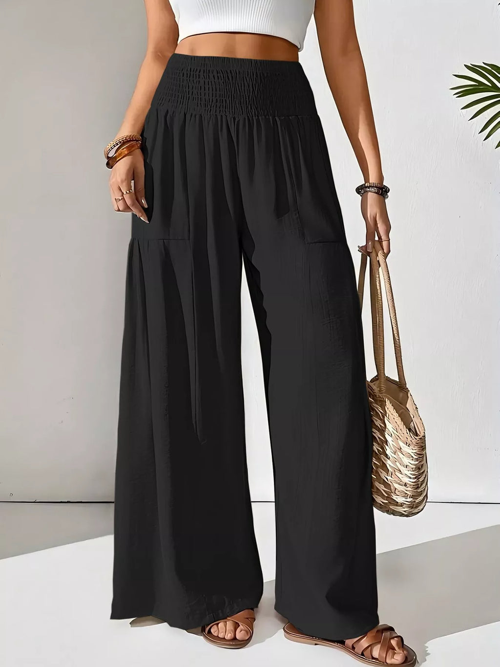 Smocked Waist Wide Leg Pants - Salty Season LLC