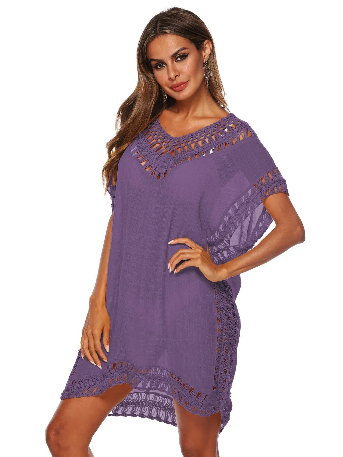 Bohemian Crochet Trim Beach Cover Up Dress - Salty Season LLC