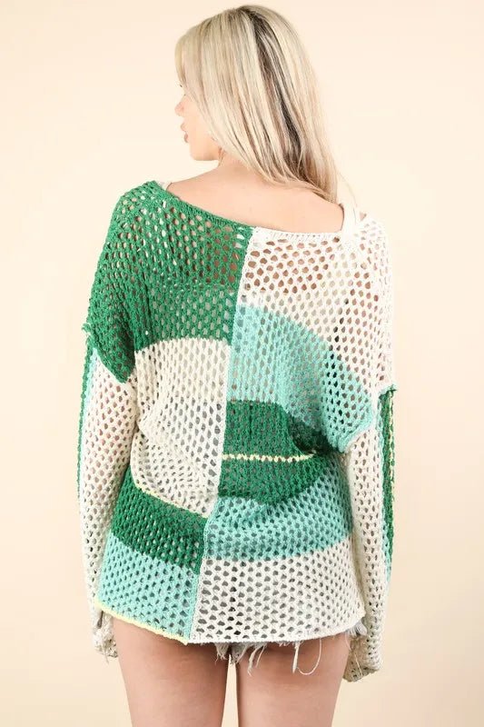 VERY J Color Block Oversized Summer Knit Cover Up - Salty Season LLC