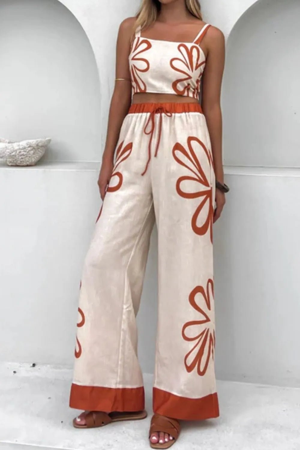 Smocked Square Neck Cami and Pants Set - Salty Season LLC