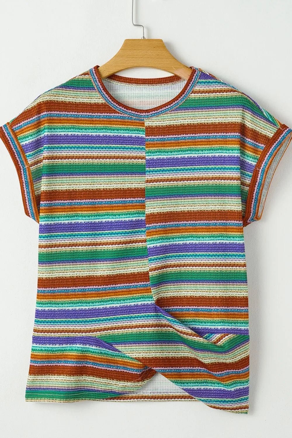 Multicolour Striped Twist Hem Cap Sleeve Top - Salty Season LLC