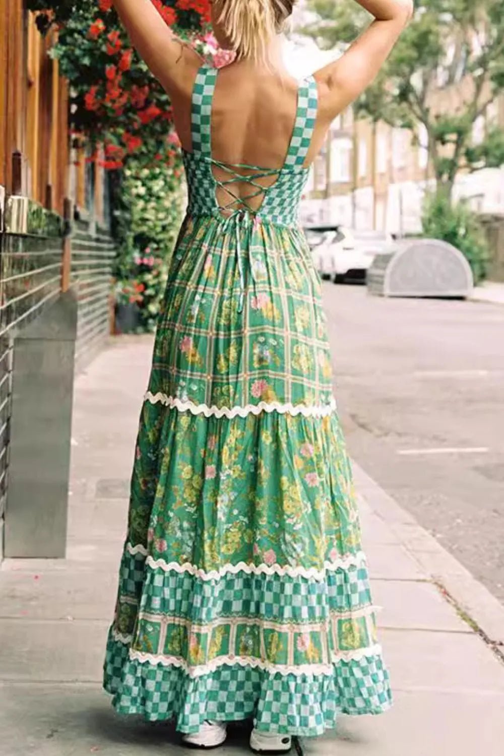 Printed Square Neck Tiered Dress - Salty Season LLC