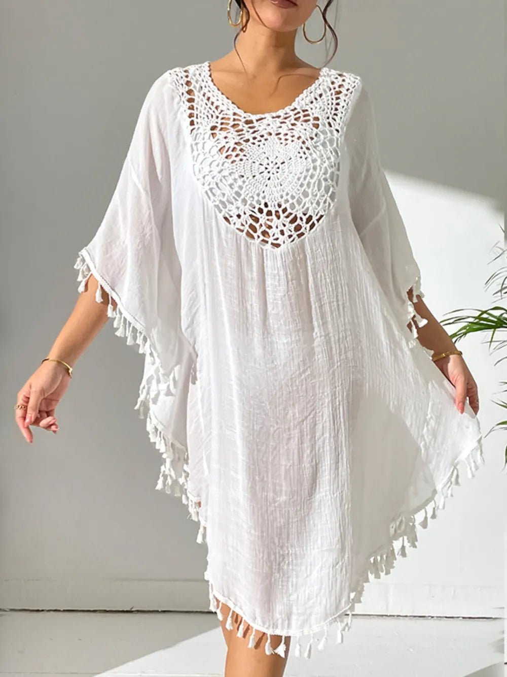 Tassel Cutout Scoop Neck Cover-Up Dress - Salty Season LLC