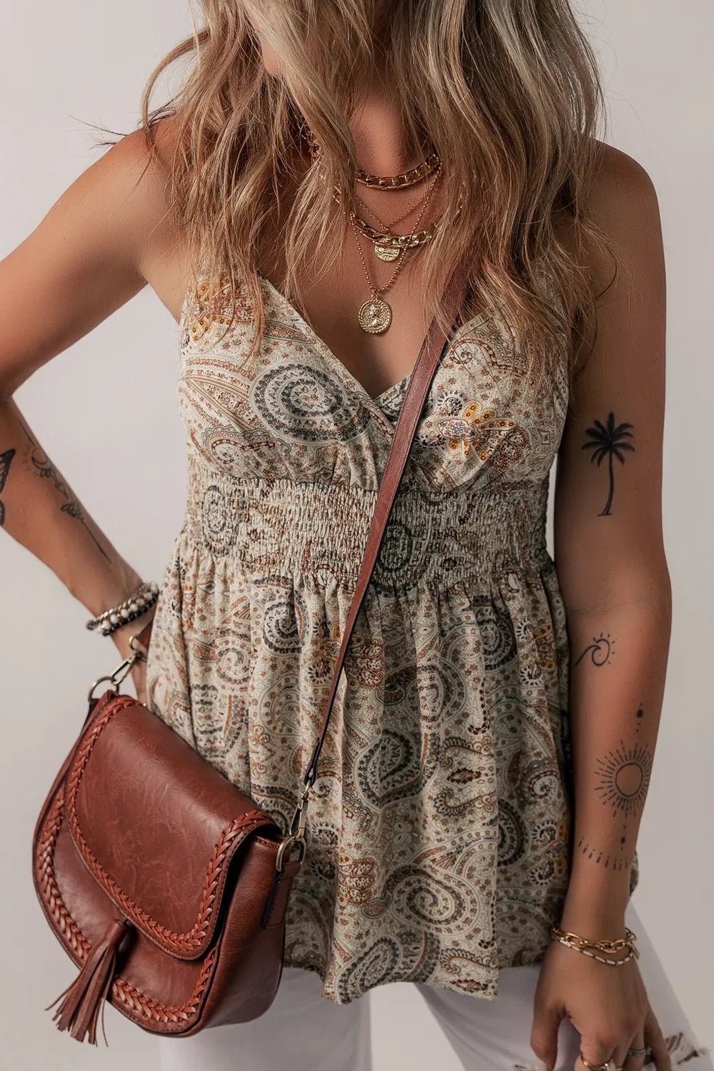 Paisley Printed Smocked Babydoll Cami - Salty Season LLC