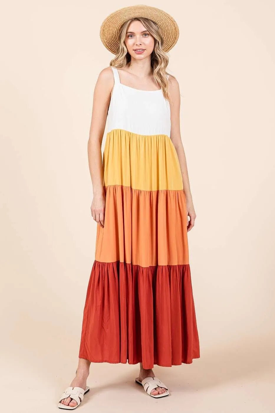 Mittoshop Color Block Tiered Pull-On Maxi Dress - Salty Season LLC