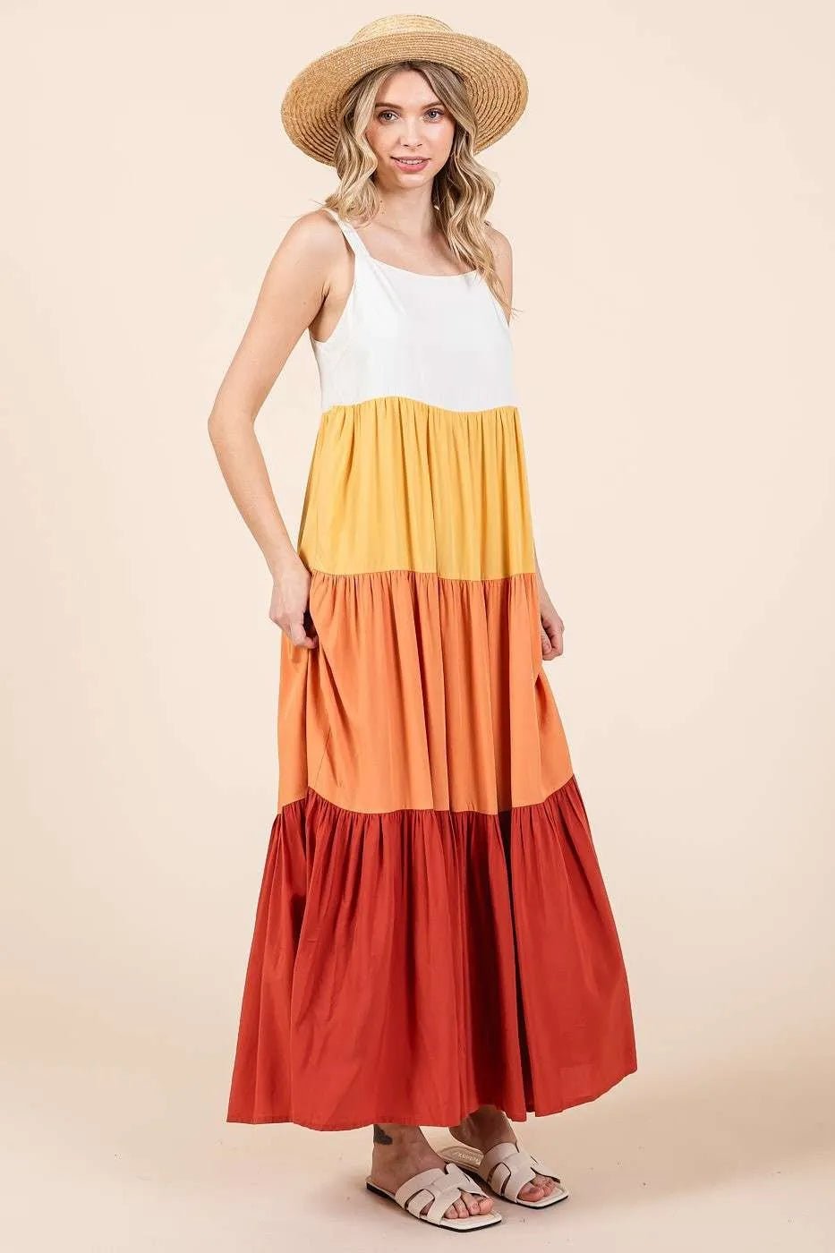Mittoshop Color Block Tiered Pull-On Maxi Dress - Salty Season LLC