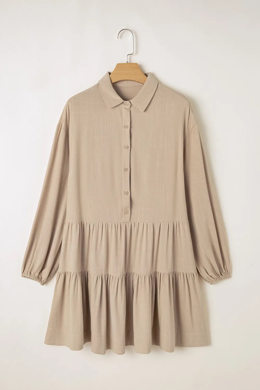 Tiered Collared Neck Balloon Sleeve Dress - Salty Season LLC