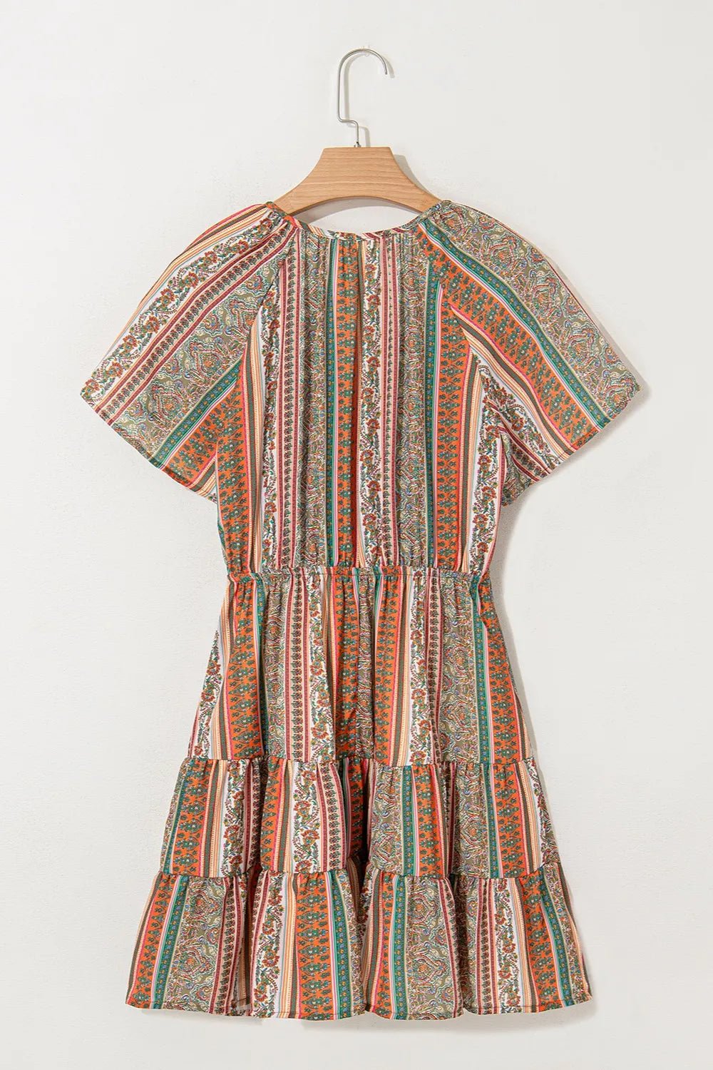 Bohemian Floral Print Buttoned V Neck Ruffle Tiered Dress - Salty Season LLC