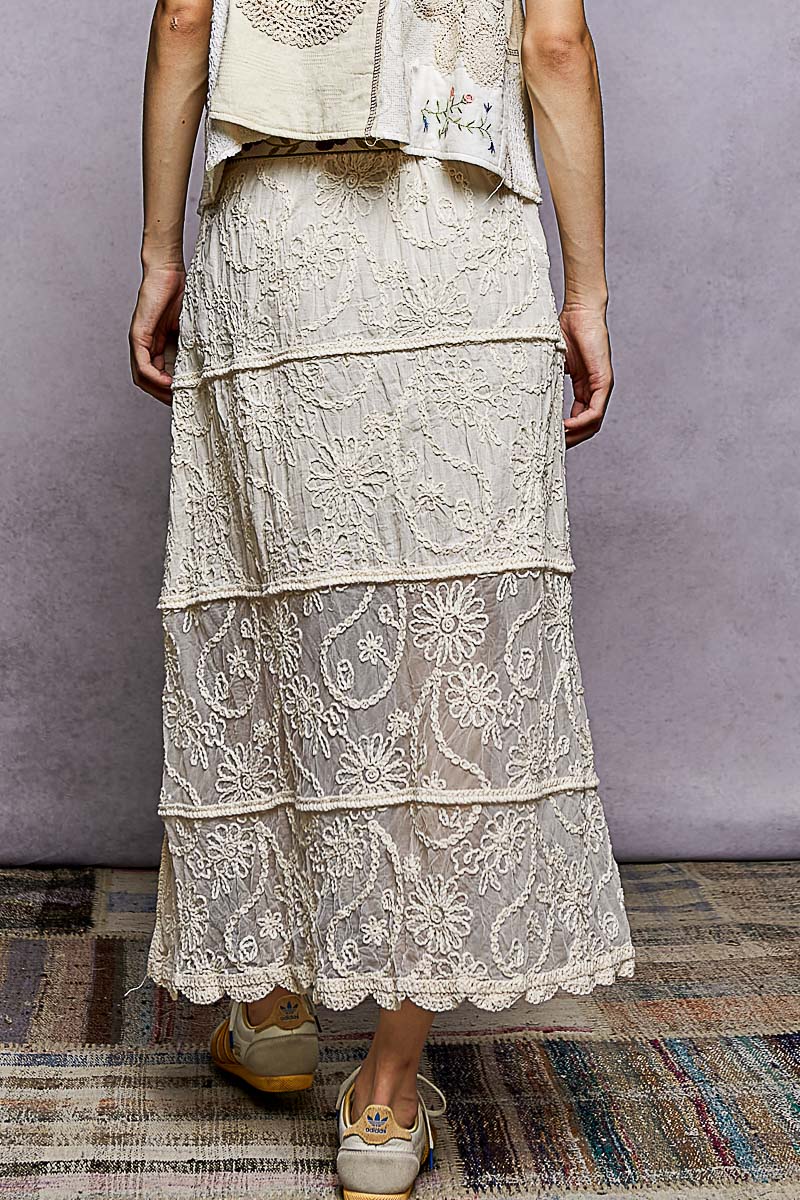 POL Floral Embroidered Tiered Crochet Skirt - Salty Season LLC