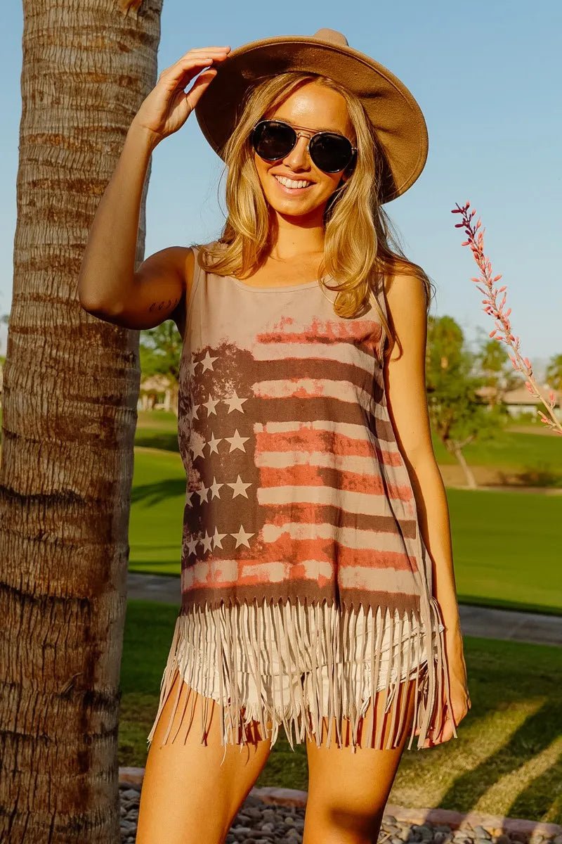 BiBi American Flag Print Knit Sleeveless Top - Salty Season LLC