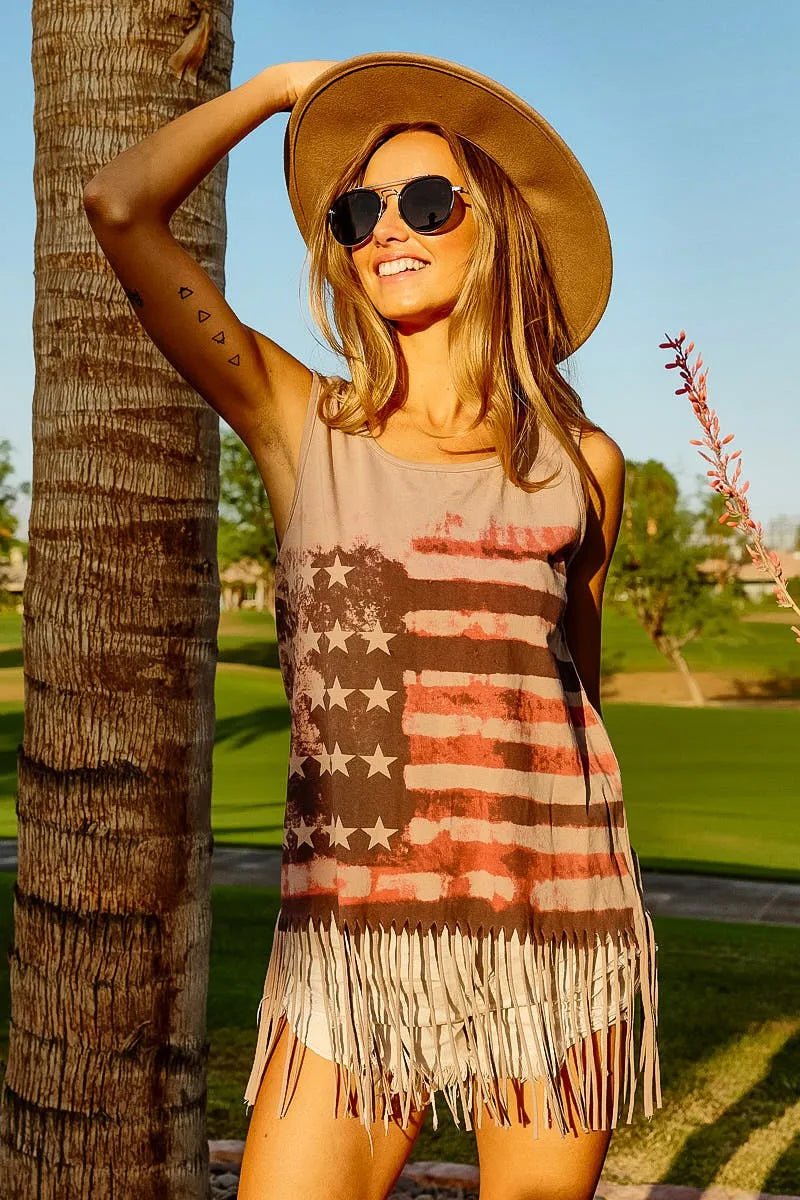 BiBi American Flag Print Knit Sleeveless Top - Salty Season LLC