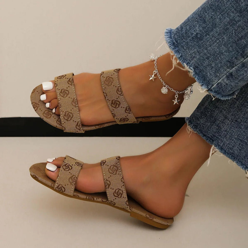 Open Toe Printed Flat Sandals - Salty Season LLC