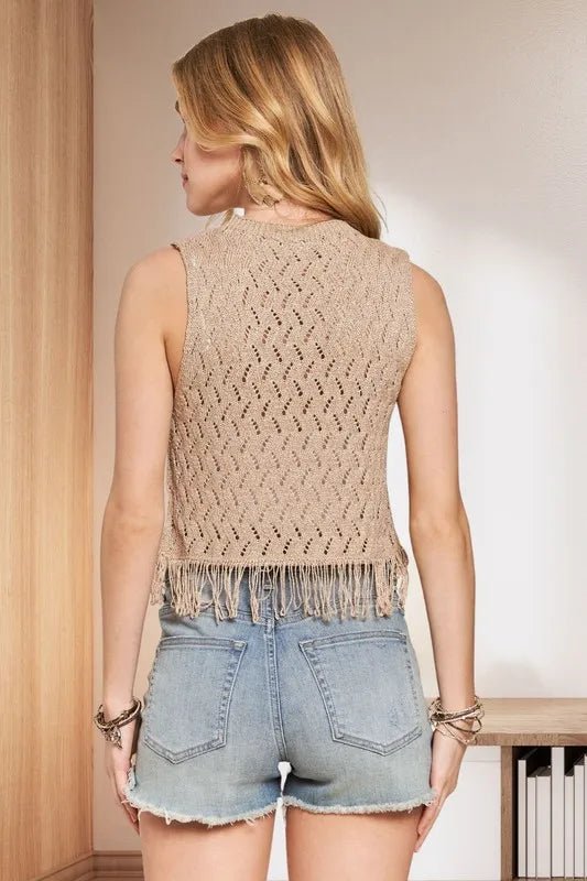 ADORA Fringe Hem Lurex Crochet Vest Top - Salty Season LLC