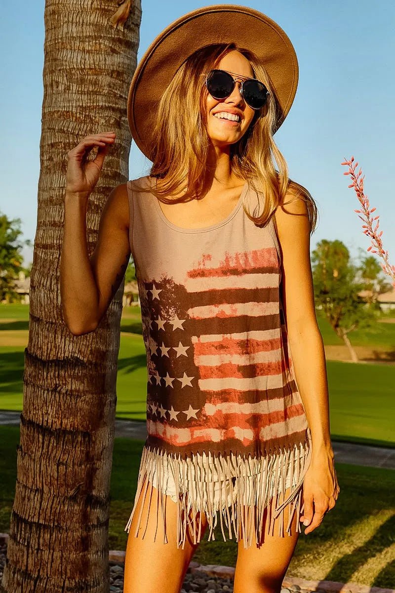 BiBi American Flag Print Knit Sleeveless Top - Salty Season LLC